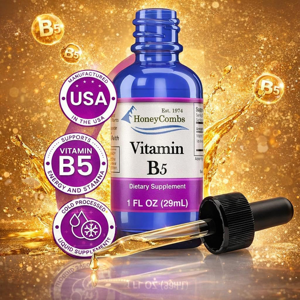 HoneyCombs B5 drops dispensing into dropper demonstrates fast-absorption format.