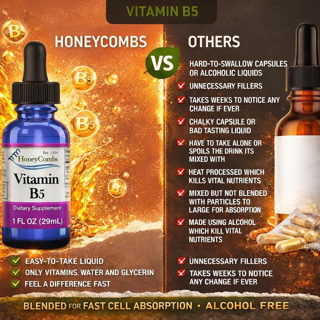 HoneyCombs B5 drops vegan pantothenic acid formula for balance.