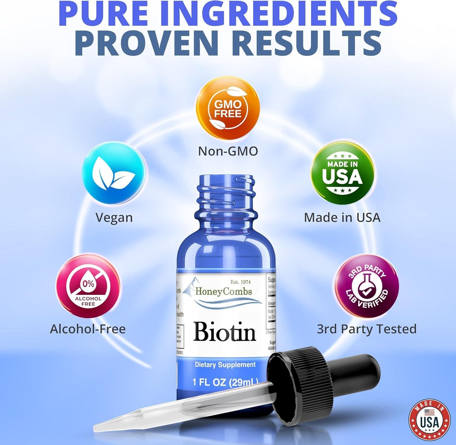 HoneyCombs Biotin Drops adults and kids friendly formula