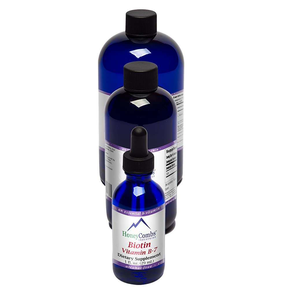 HoneyCombs Biotin drops bottle, supporting healthy hair and nails.