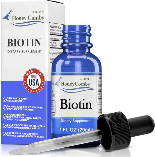 HoneyCombs Biotin Drops bottle for easy daily use supporting hair vitality