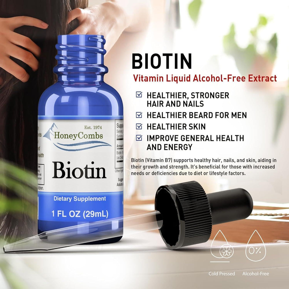 HoneyCombs Biotin Drops dropper enables convenient sublingual application