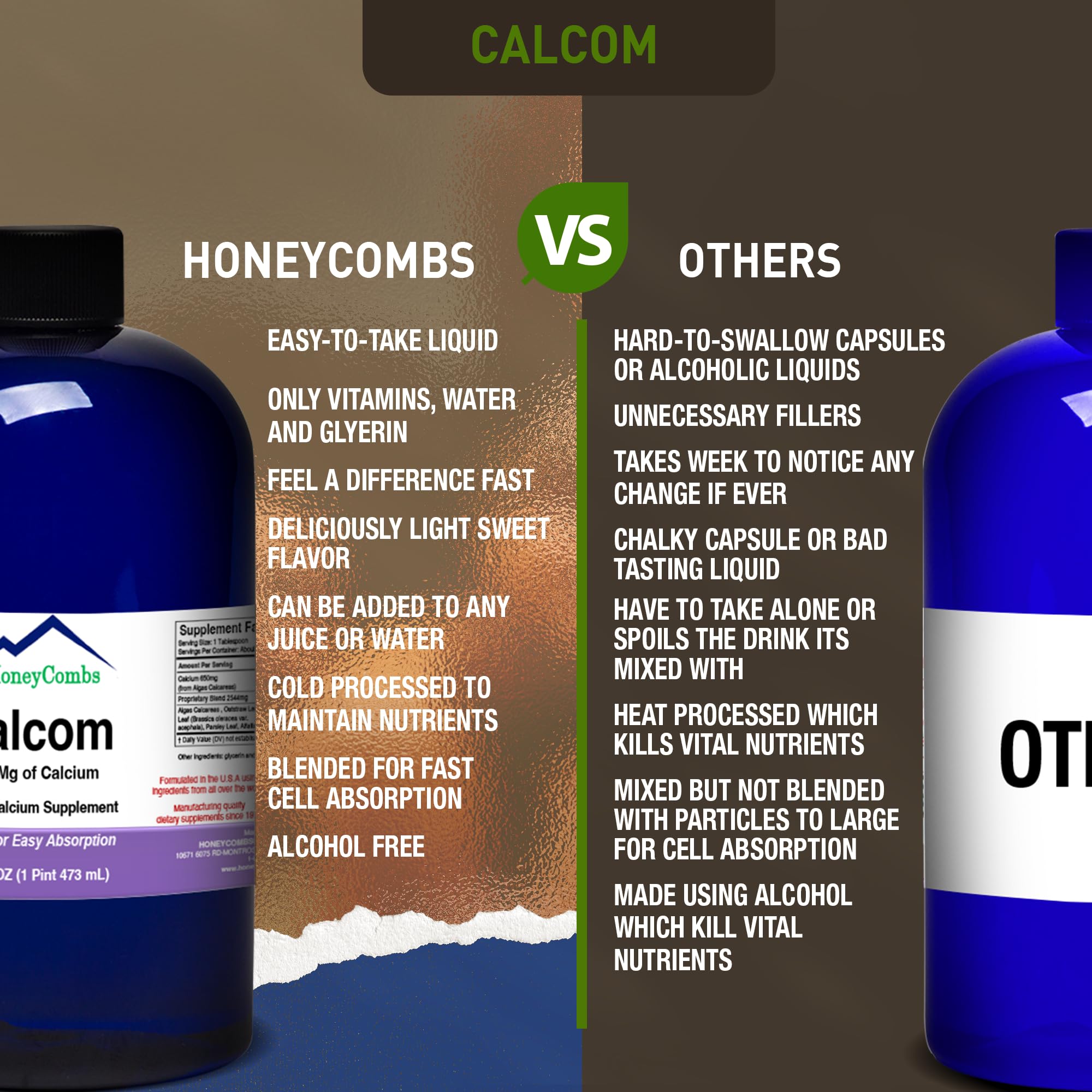 Calcom drops poured into a glass for simple ingestion