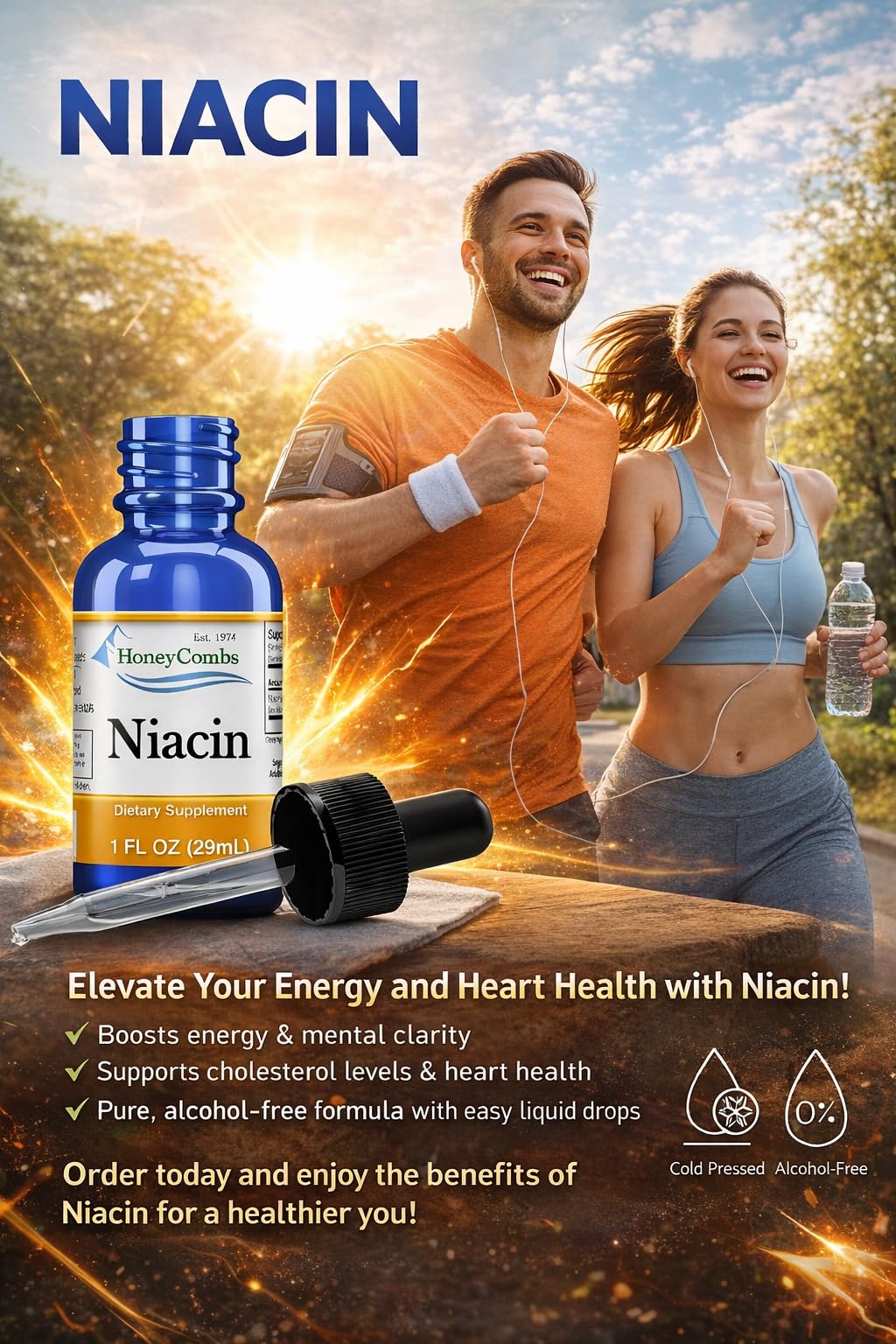 HoneyCombs Niacin drops added to water offer versatile daily use.
