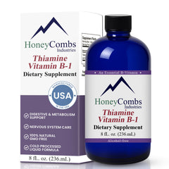 HoneyCombs Thiamine liquid drops bottle for easy daily energy support.