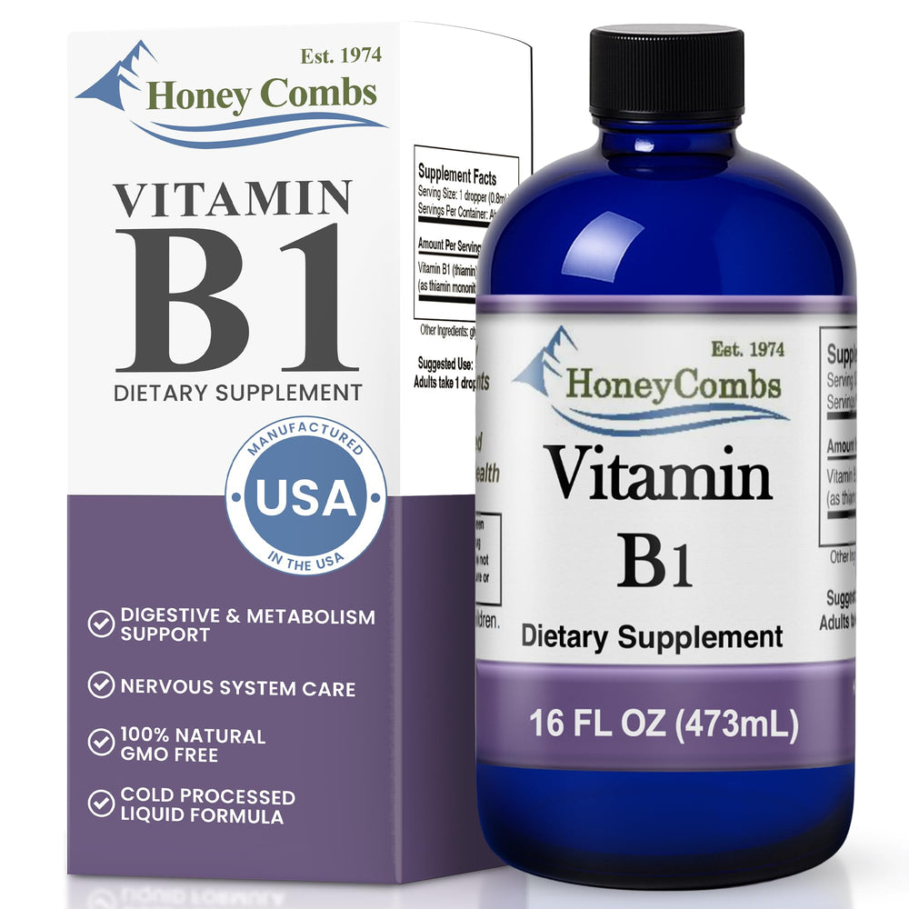 HoneyCombs Vitamin B1 liquid drops bottle for easy daily energy support
