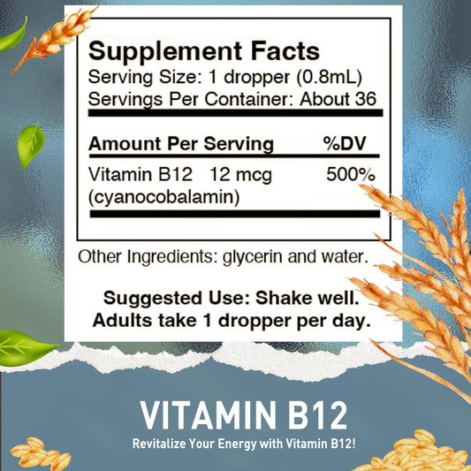 HoneyCombs B12 liquid drops with dropper for precise, convenient dosing.
