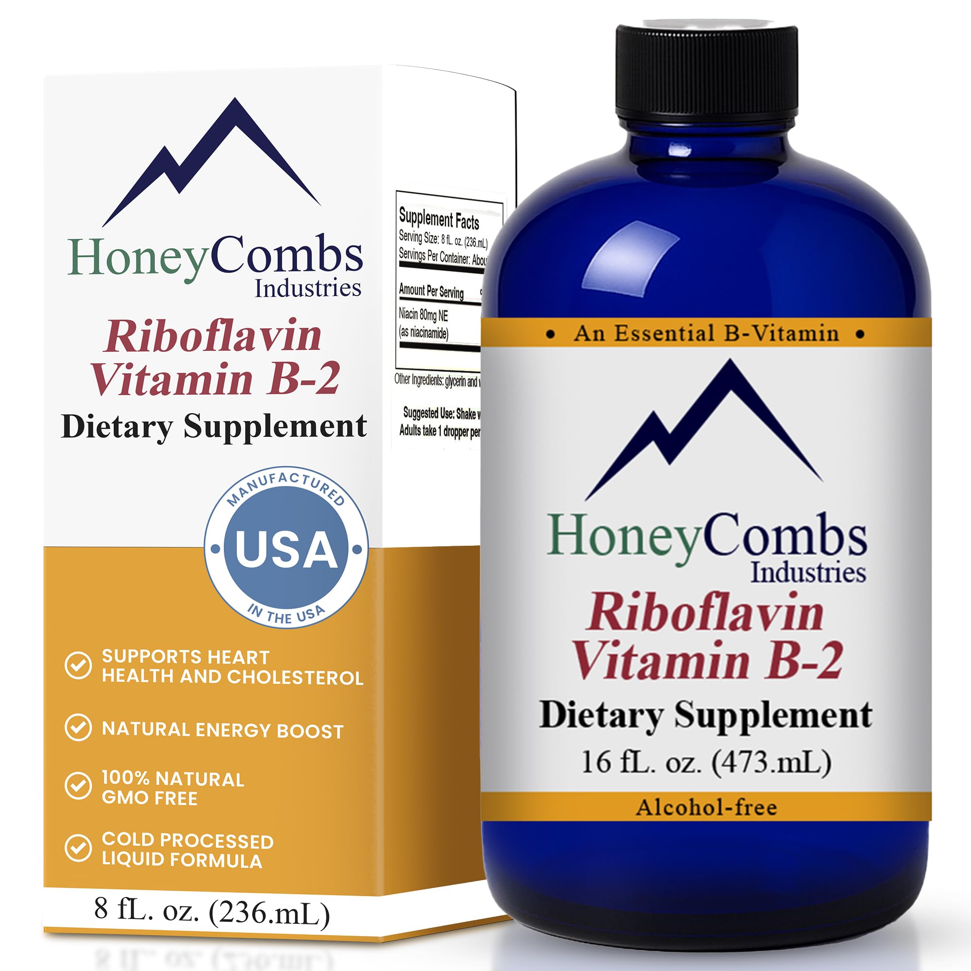 HoneyCombs Vitamin B2 Drops bottle pour for easy daily use and energy support.