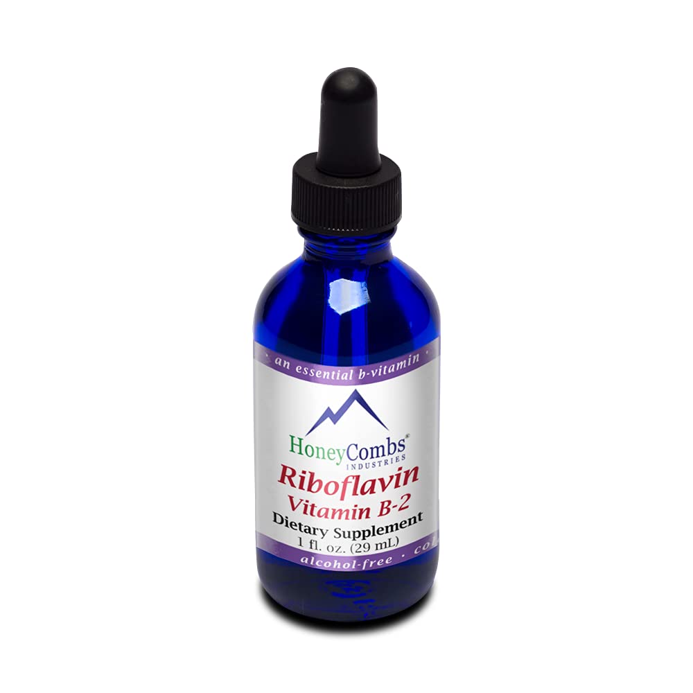 HoneyCombs Vitamin B2 Drops ingredients panel highlights non-GMO and allergen-free formula.