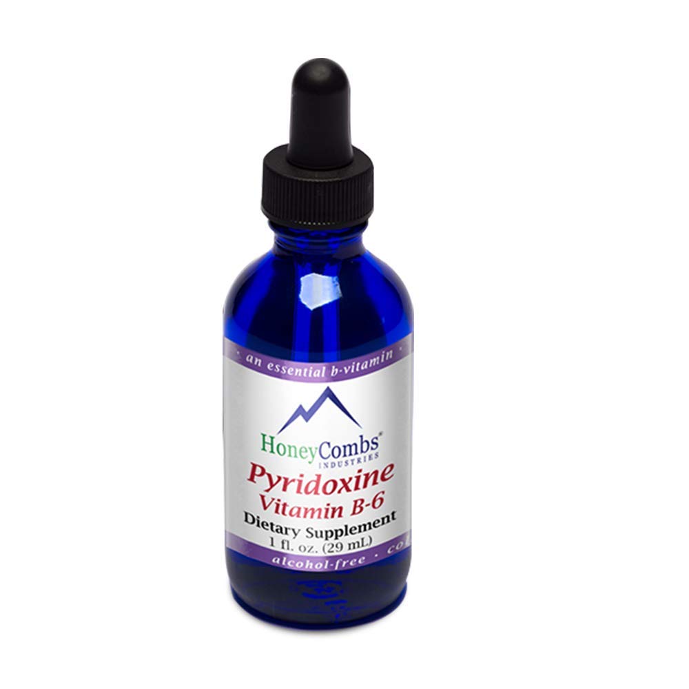 HoneyCombs Vitamin B6 Drops label close-up showing purity and alcohol-free formula