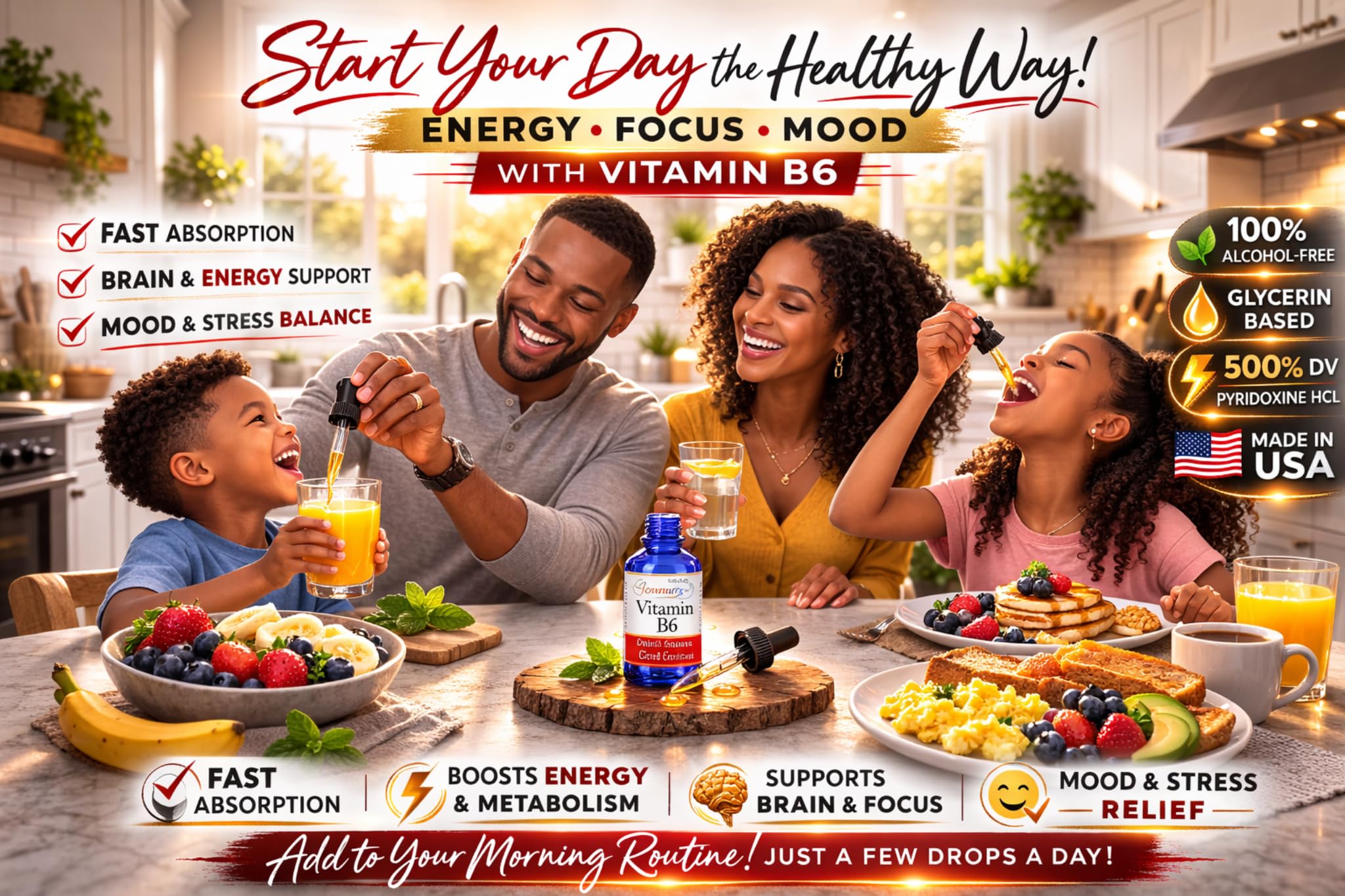 HoneyCombs Vitamin B6 liquid drops dispensing dropper enables precise daily dosing.