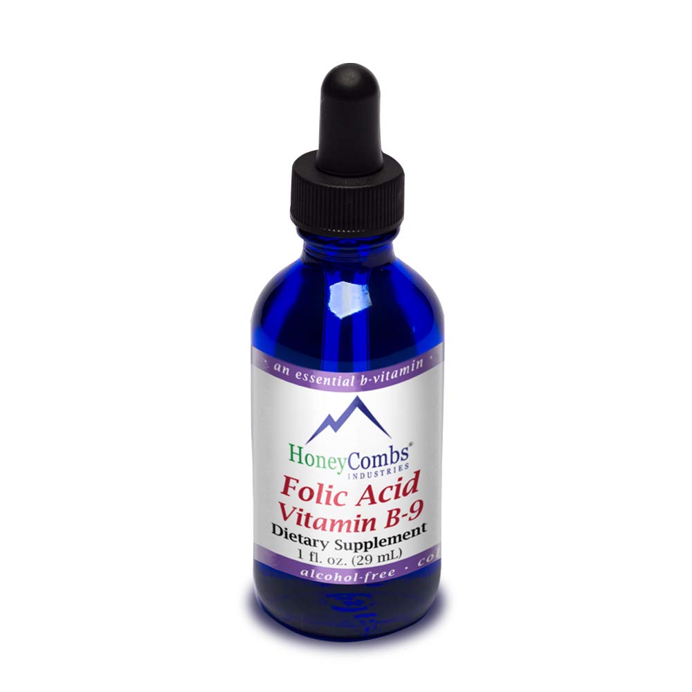 HoneyCombs Vitamin B9 liquid drops bottle for easy folic acid supplementation.