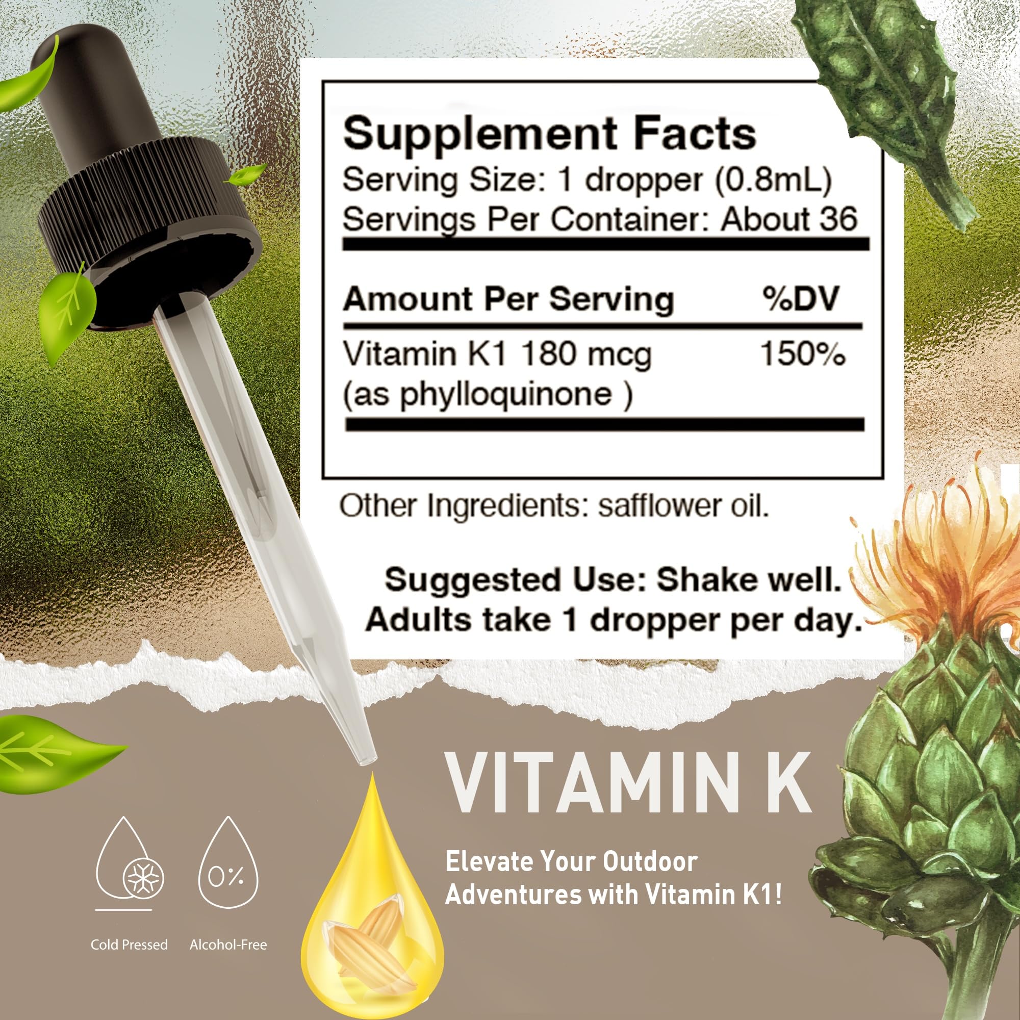 HoneyCombs Vitamin K Drops dropper-dispense allows direct use or mixing.