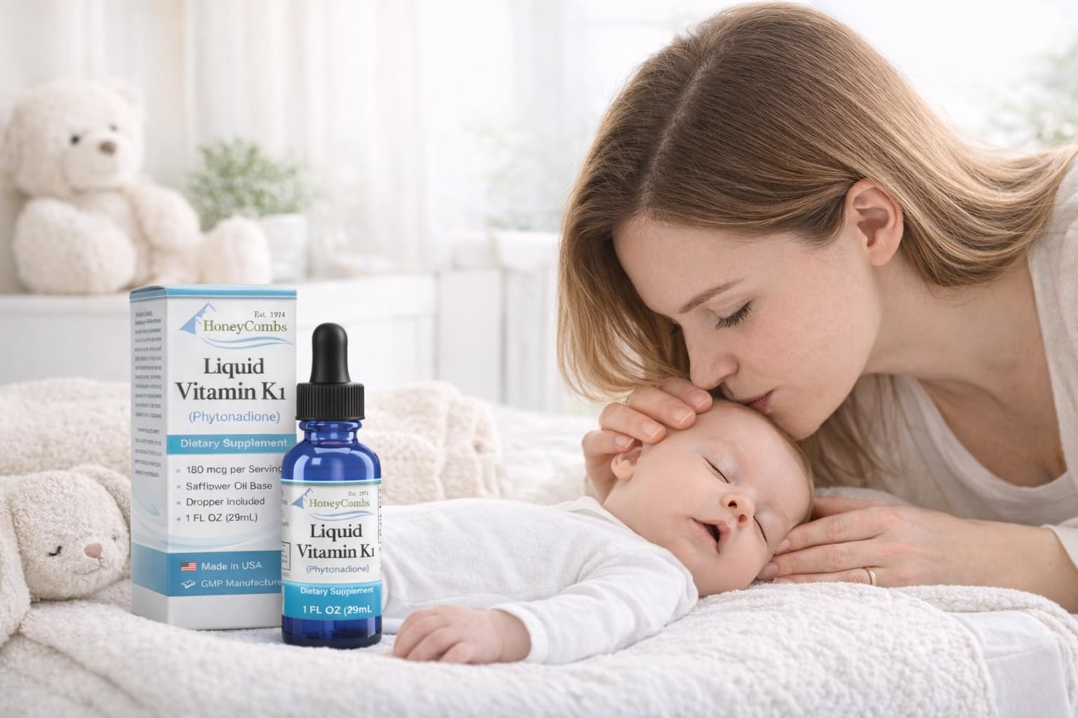 HoneyCombs Vitamin K Drops non-GMO formula with no artificial colors.