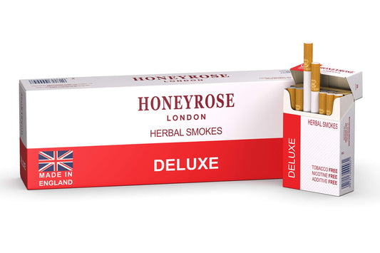 Honeyrose Deluxe carton packaging with 10 packs demonstrates convenient nicotine-free access