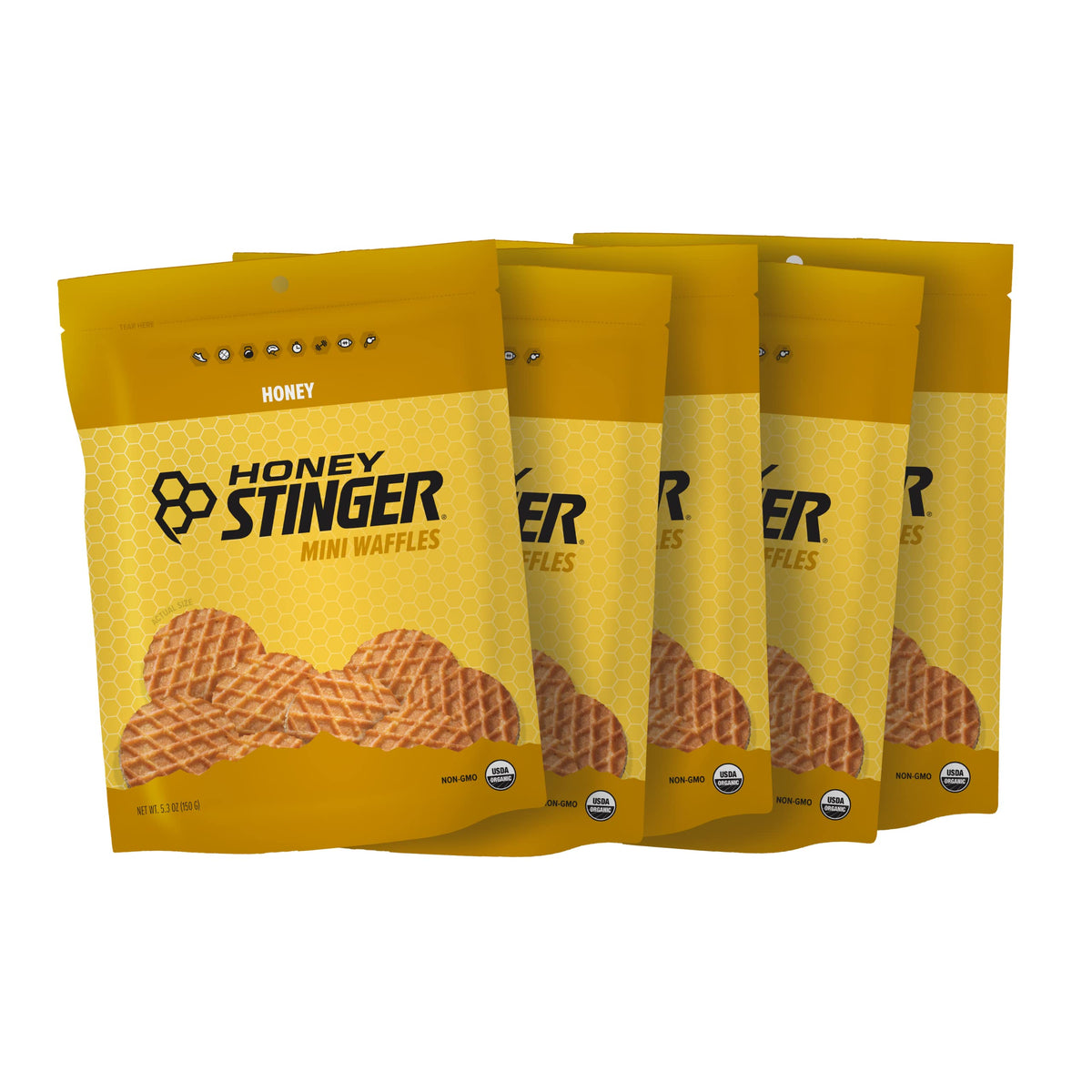 Honey Stinger Organic Mini Honey Waffles box, ideal for on-the-go snacks.