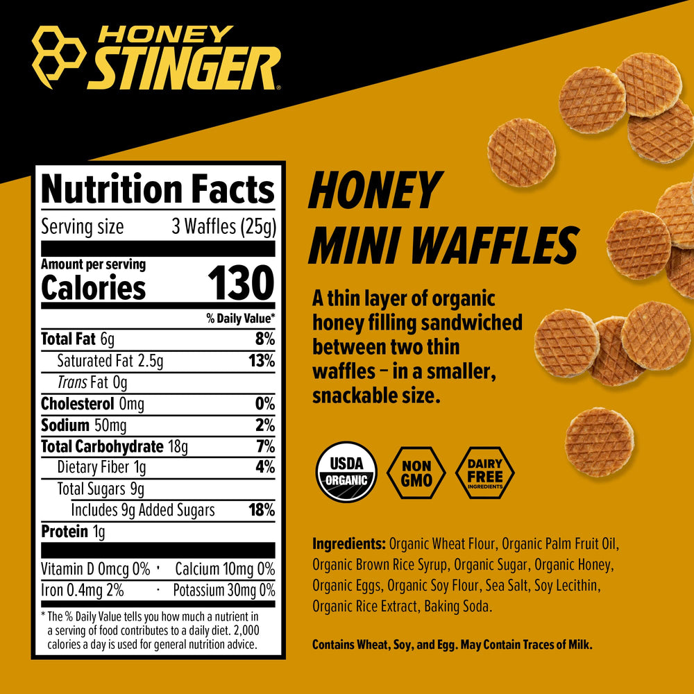 Honey Stinger close-up of honey-filled waffles with gooey center and crisp texture.