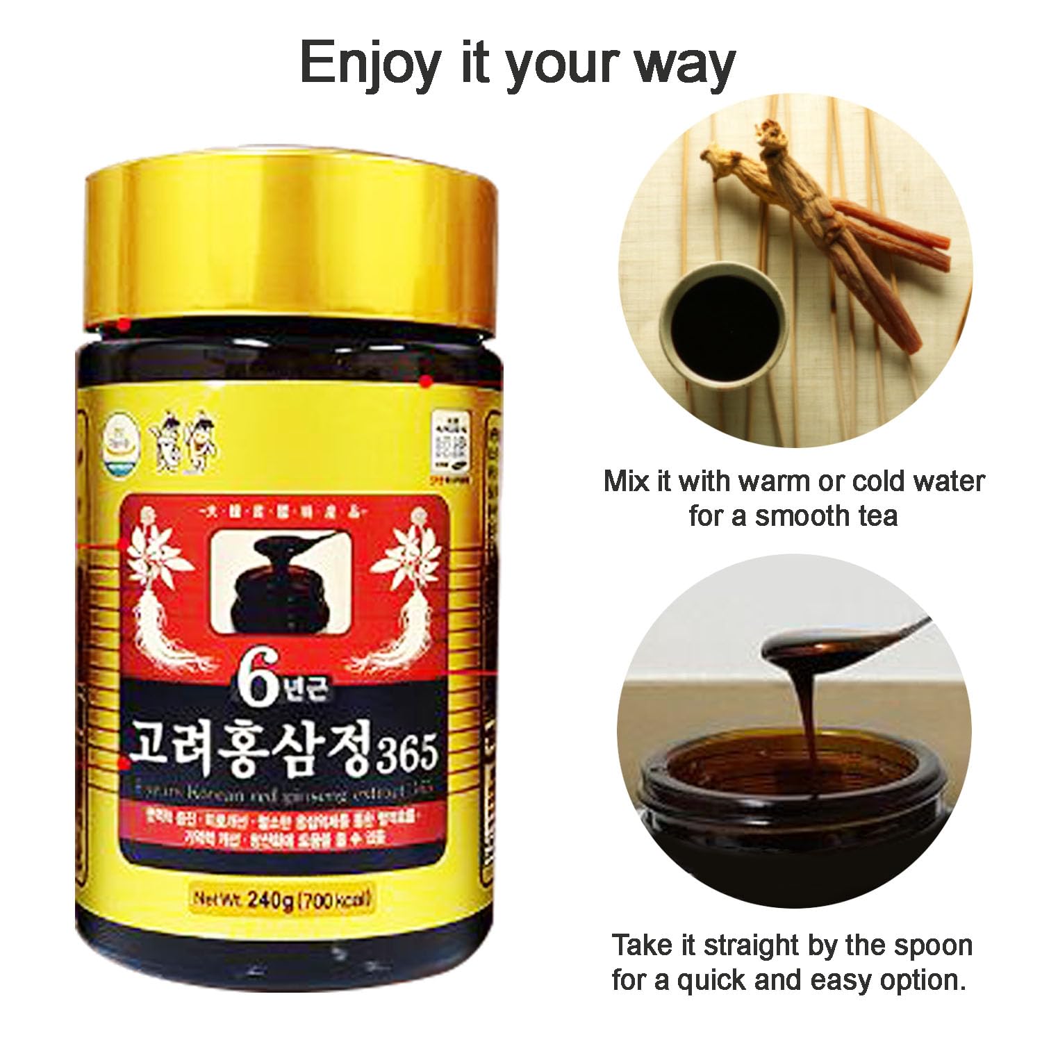 Hong Sam Jeong dosing spoon at 5g illustrates practical daily serving.
