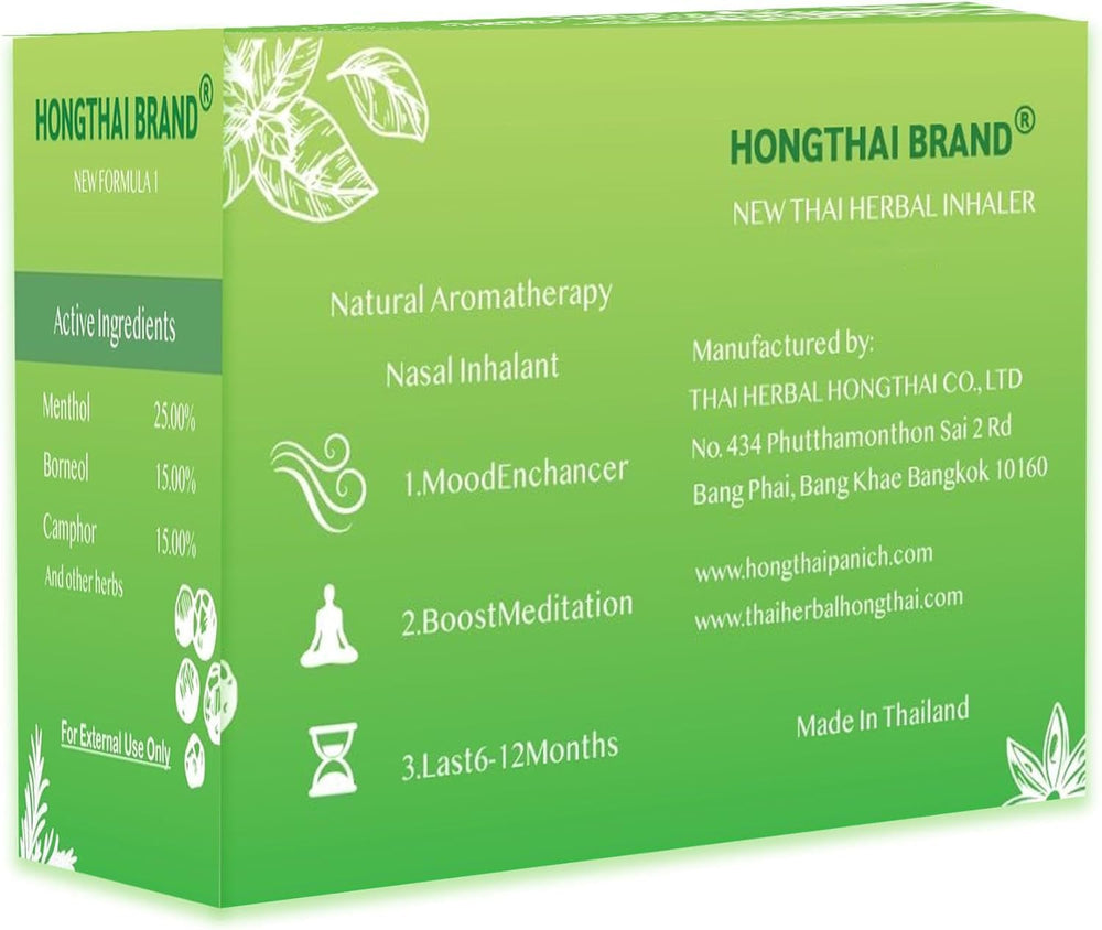 HONG THAI New Herbal Inhaler Green Pack packaging detail, sustainable design.