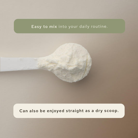 HONOR Supplements Colostrum powder pour demonstrates easy mixing into shakes.
