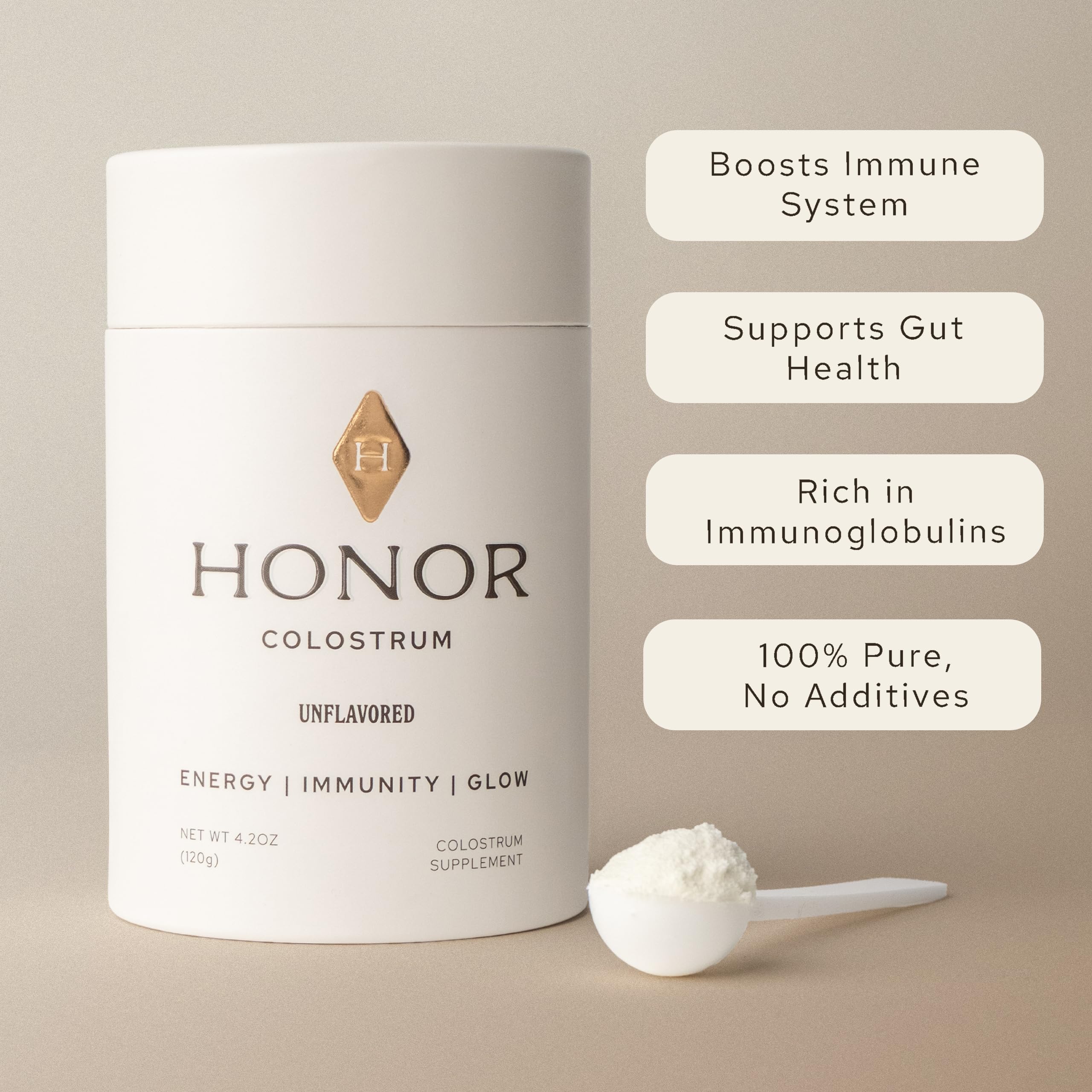 HONOR Supplements Colostrum powder serving in yogurt demonstrates versatile consumption.