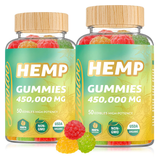 HOOLOO Hemp Gummies bottle front highlighting branding and nightly support.