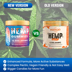 HOOLOO hemp gummies omega-3-6-9 boost closeup emphasizes added nutrients.