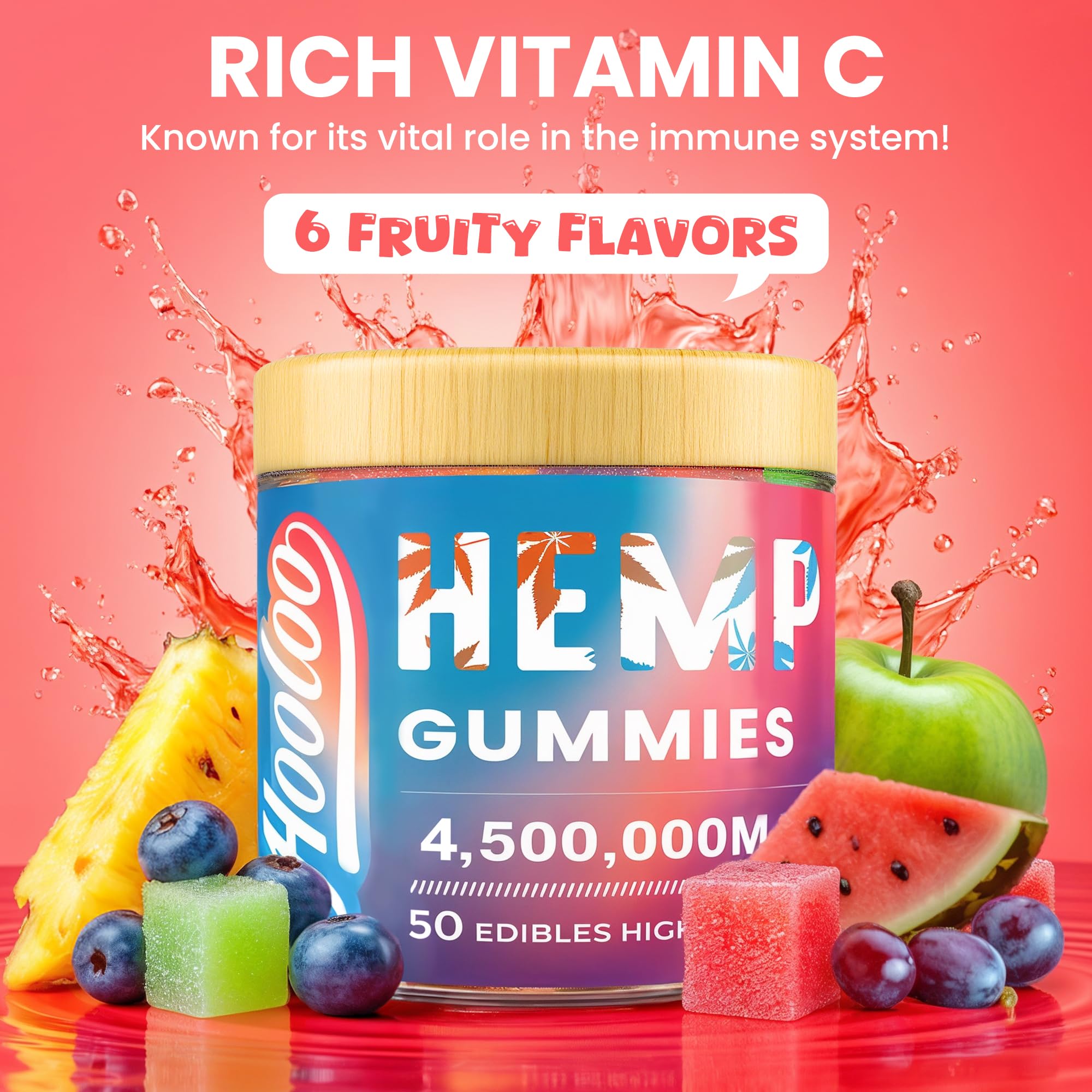 HOOLOO hemp gummies six-fruity flavors pack showcases variety to suit daily mood.