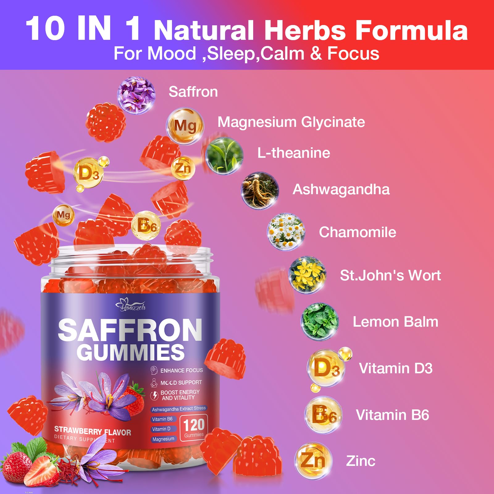 Hoozzch saffron gummies child-friendly pack for everyday focus during routines