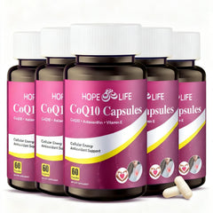 HOPE LIFE CoQ10 bottle label showing 200 mg per serving for energy support