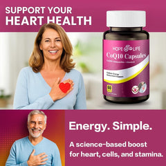HOPE LIFE CoQ10 capsules close-up highlighting astaxanthin blend