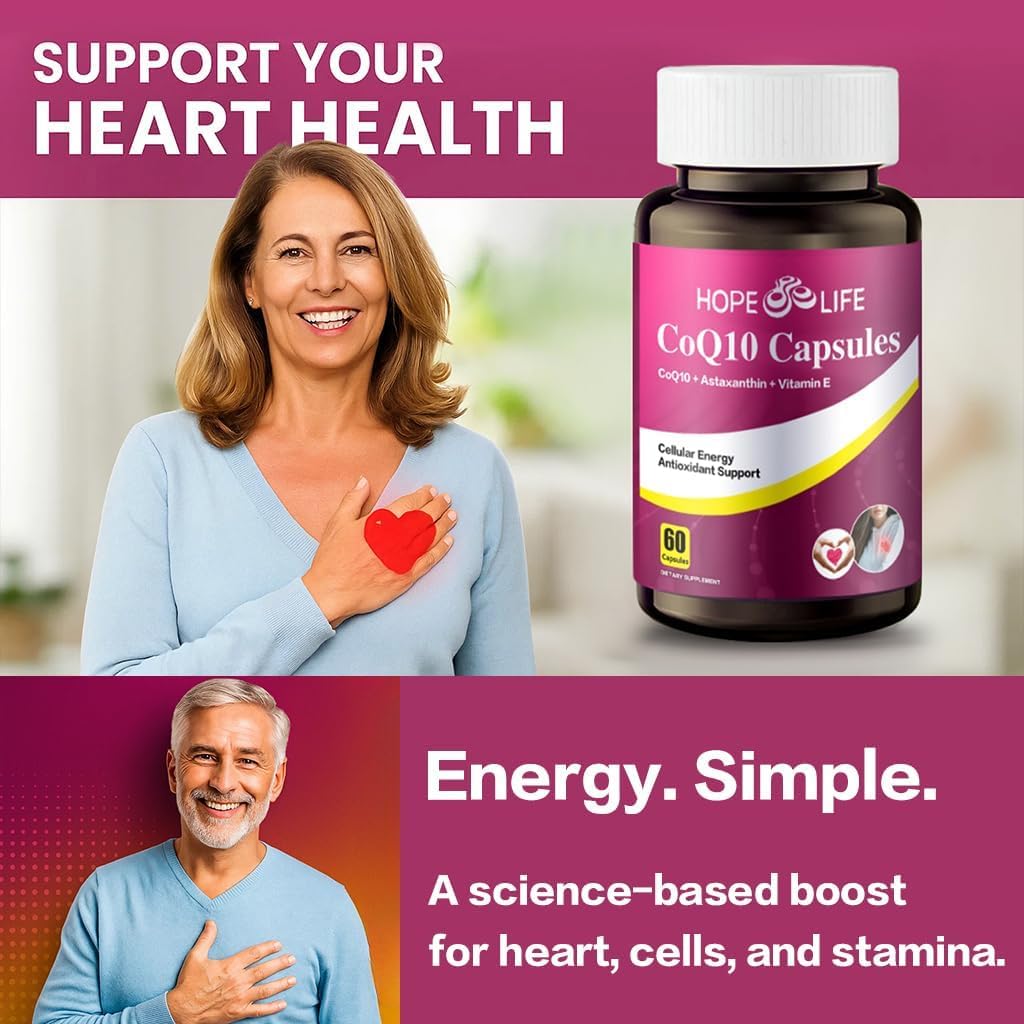HOPE LIFE CoQ10 capsules close-up showing compact daily capsules