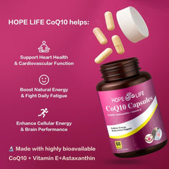 HOPE LIFE CoQ10 ingredients panel close-up outlines 3-in-1 formula