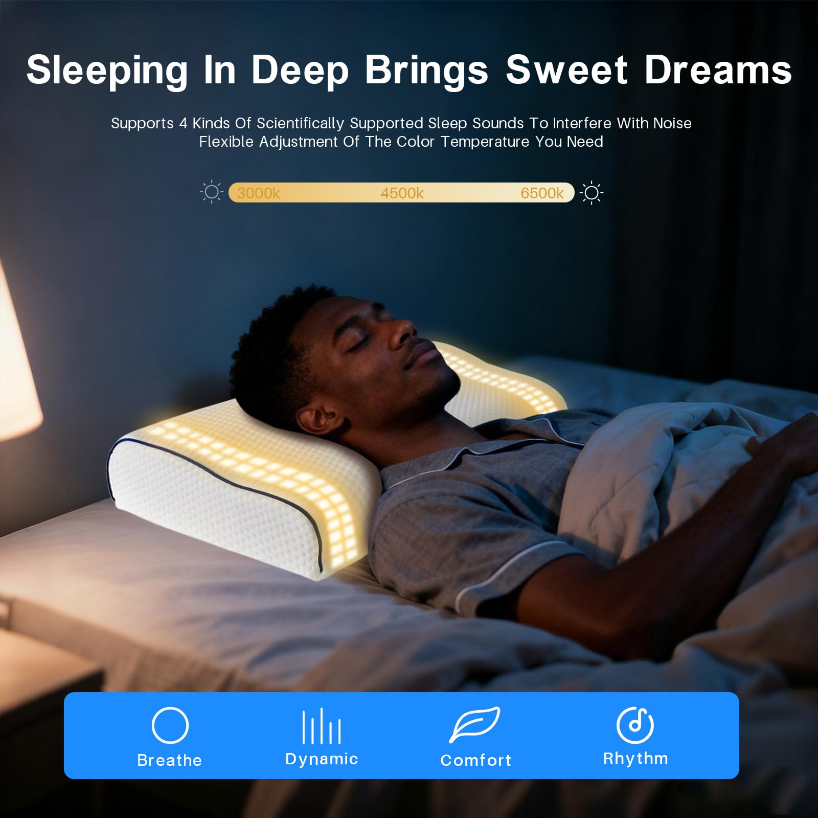 Hopihe Sunrise Pillow ambient light mode creates soothing bedtime ambiance.