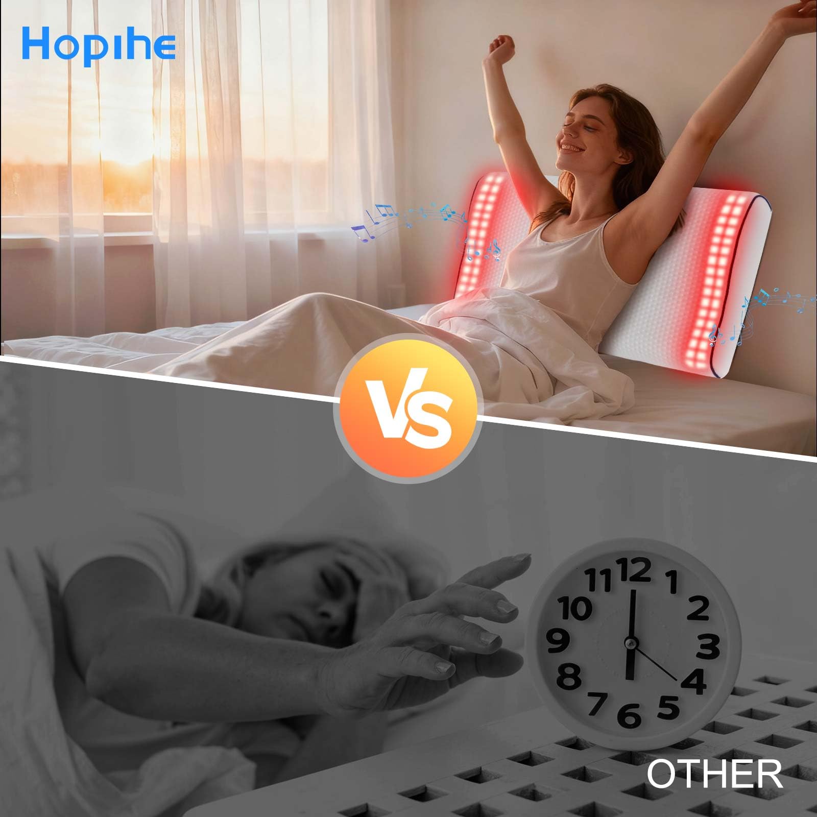 Hopihe Sunrise Pillow sunset lamp displays gradual glow to unwind before sleep.
