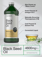 Horbäach Black Seed Oil glass bottle on counter ready for use.