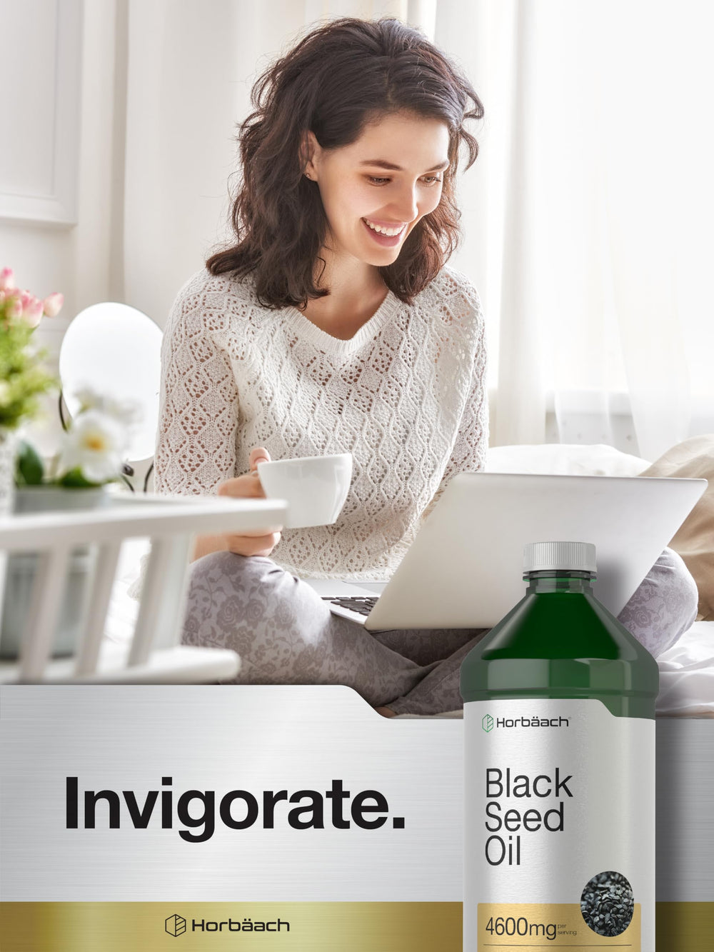 Horbäach Black Seed Oil measuring spoon emphasizes precise dosing for recipes.