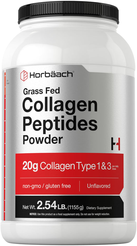 Horbaach Collagen Peptides bottle, easy daily addition to beverages.
