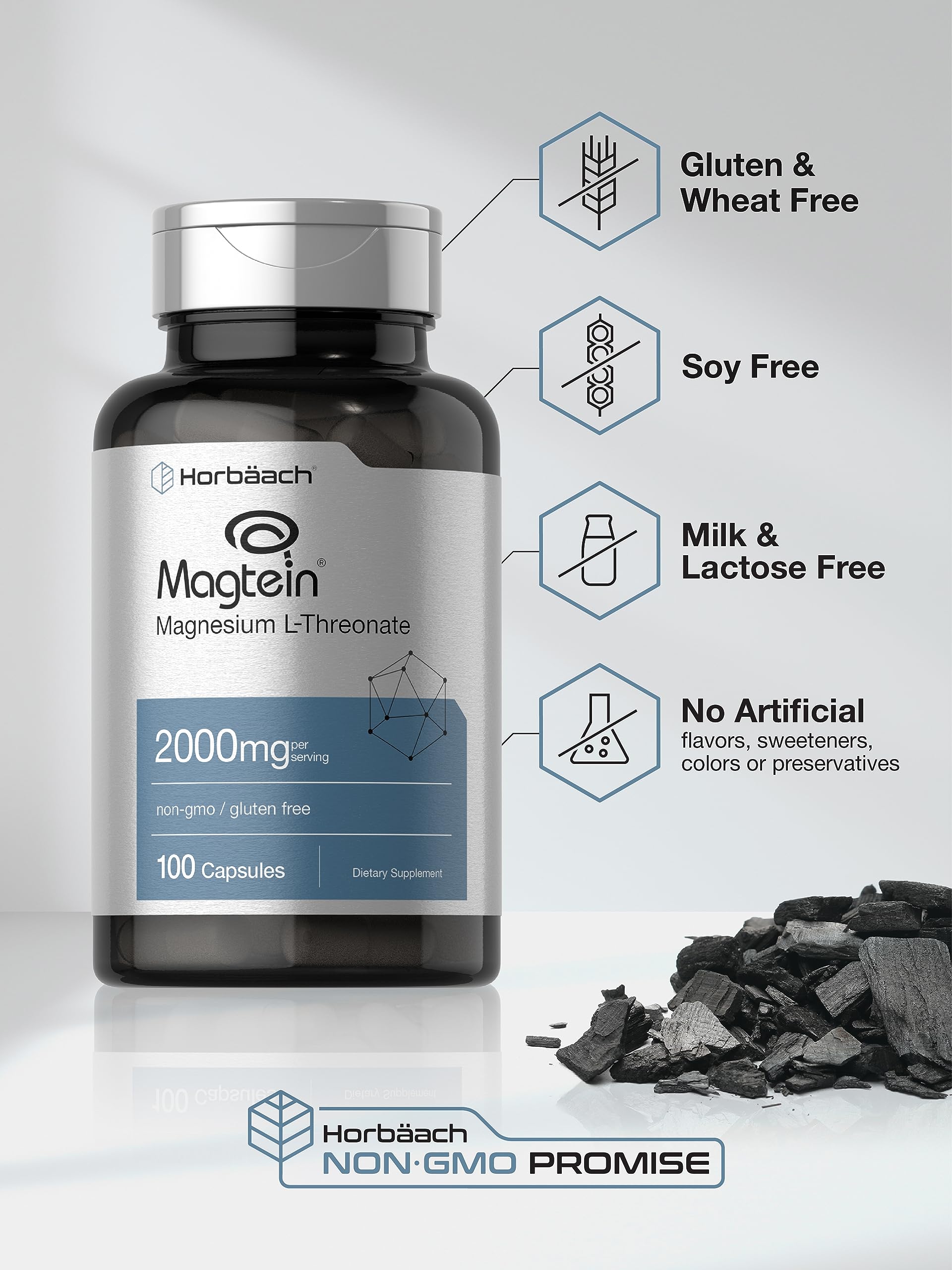 Horbäach Magtein bottle back with supplement facts for informed use