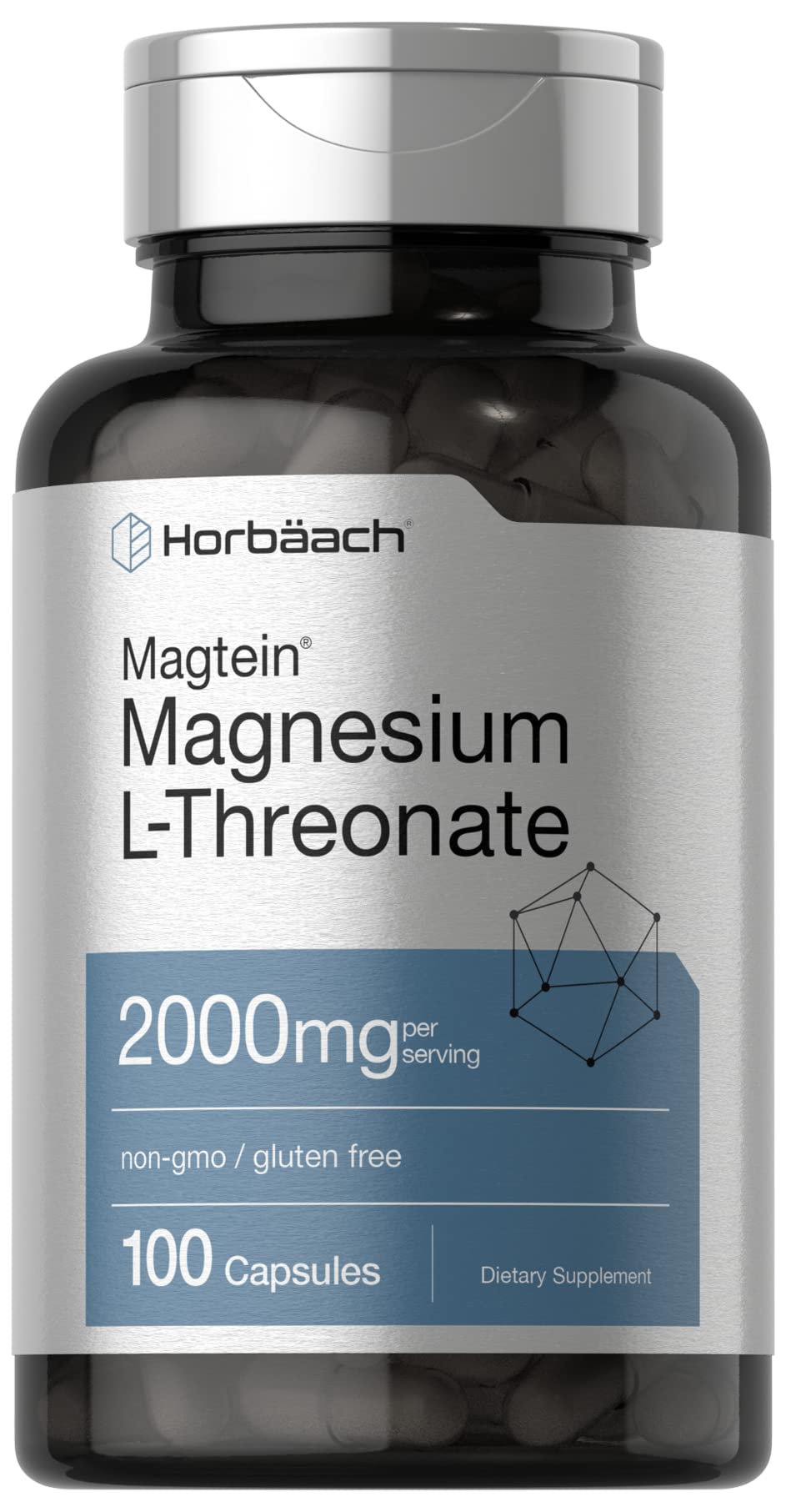 Horbäach Magtein bottle front with 100 capsules for daily wellness