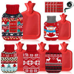 Hortsun Christmas 1L hot water bottle with knitted red cover for cozy warmth