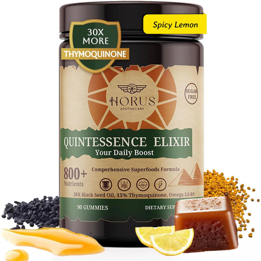 Horus Quintessence Elixir bottle front, sugar-free immune support