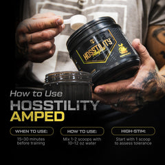 HOSSTILE Amped ingredient back view showing Citrulline and Beta-Alanine benefits.