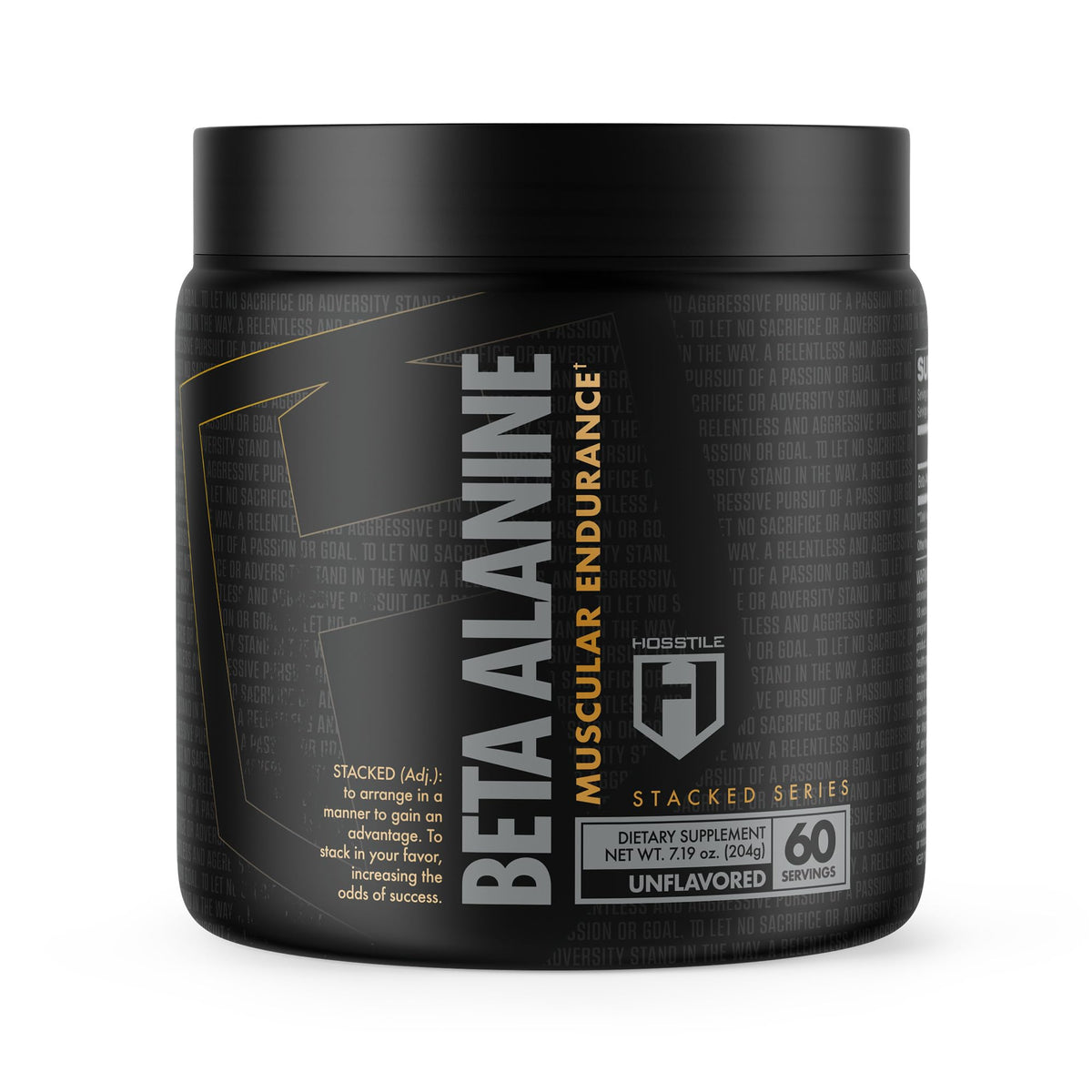 HOSSTILE Beta-Alanine powder container demonstrates clean pre-workout endurance.