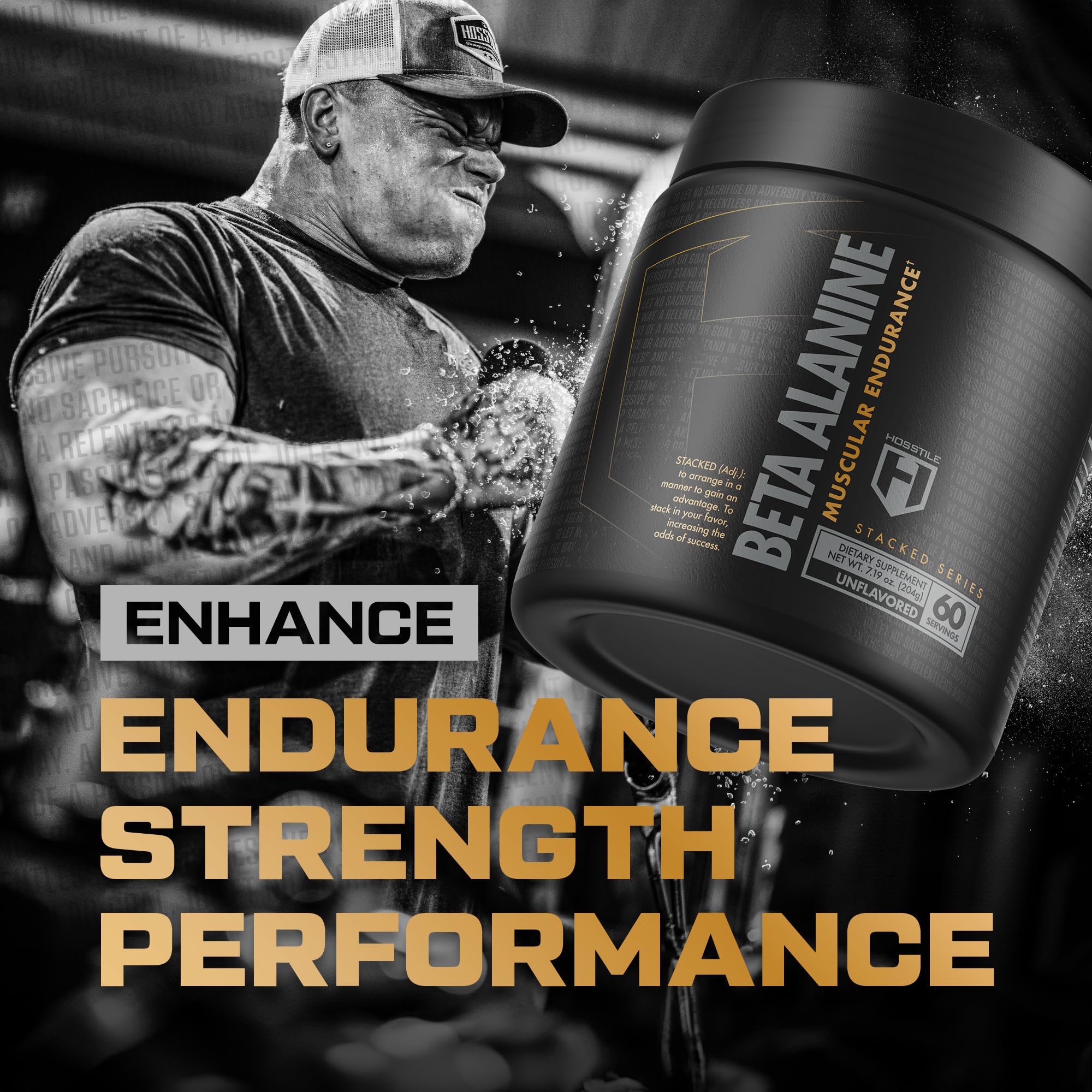 HOSSTILE Beta-Alanine powder scoop shows easy mixing into drinks.