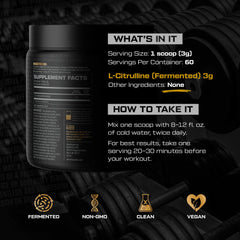 HOSSTILE Citrulline label closeup highlights vegan fermentation and purity.