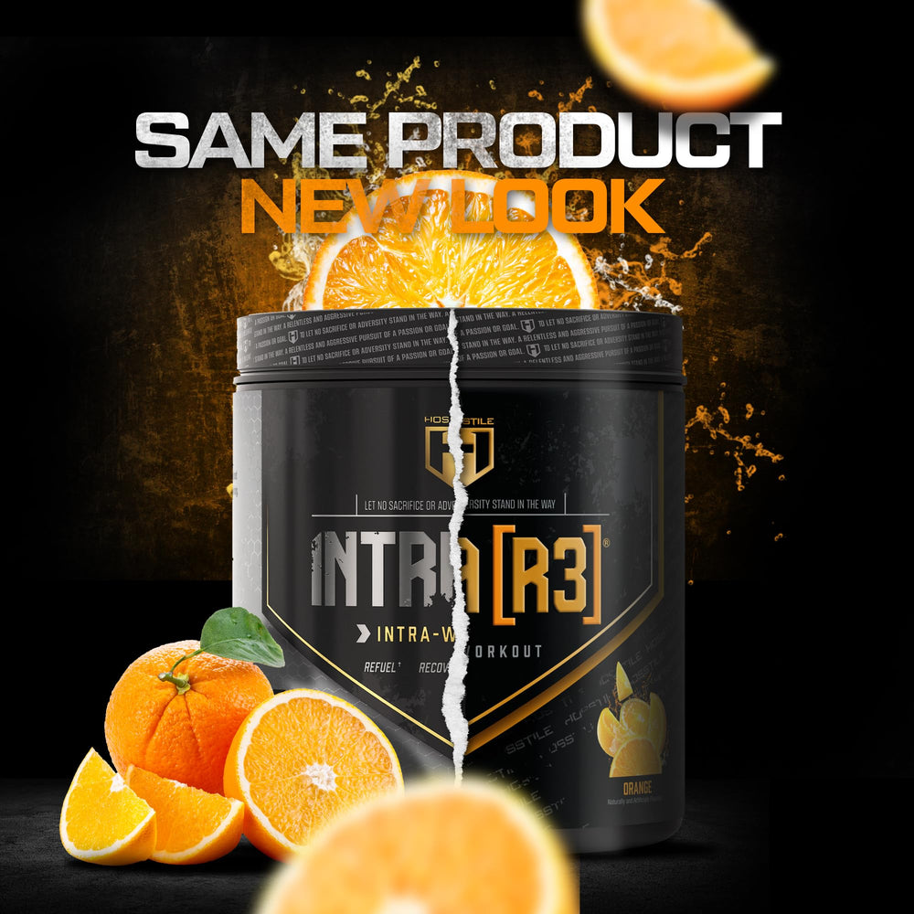 HOSSTILLE Intra R3 ingredients close-up showing EAAs, BCAAs, and electrolytes.
