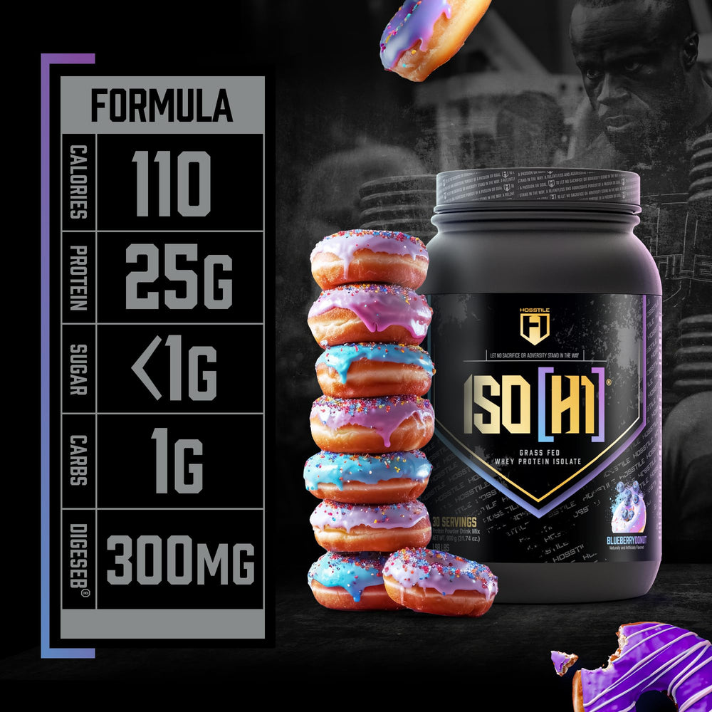 HOSSTILE ISO digestive enzymes label highlights enhanced digestion and absorption.