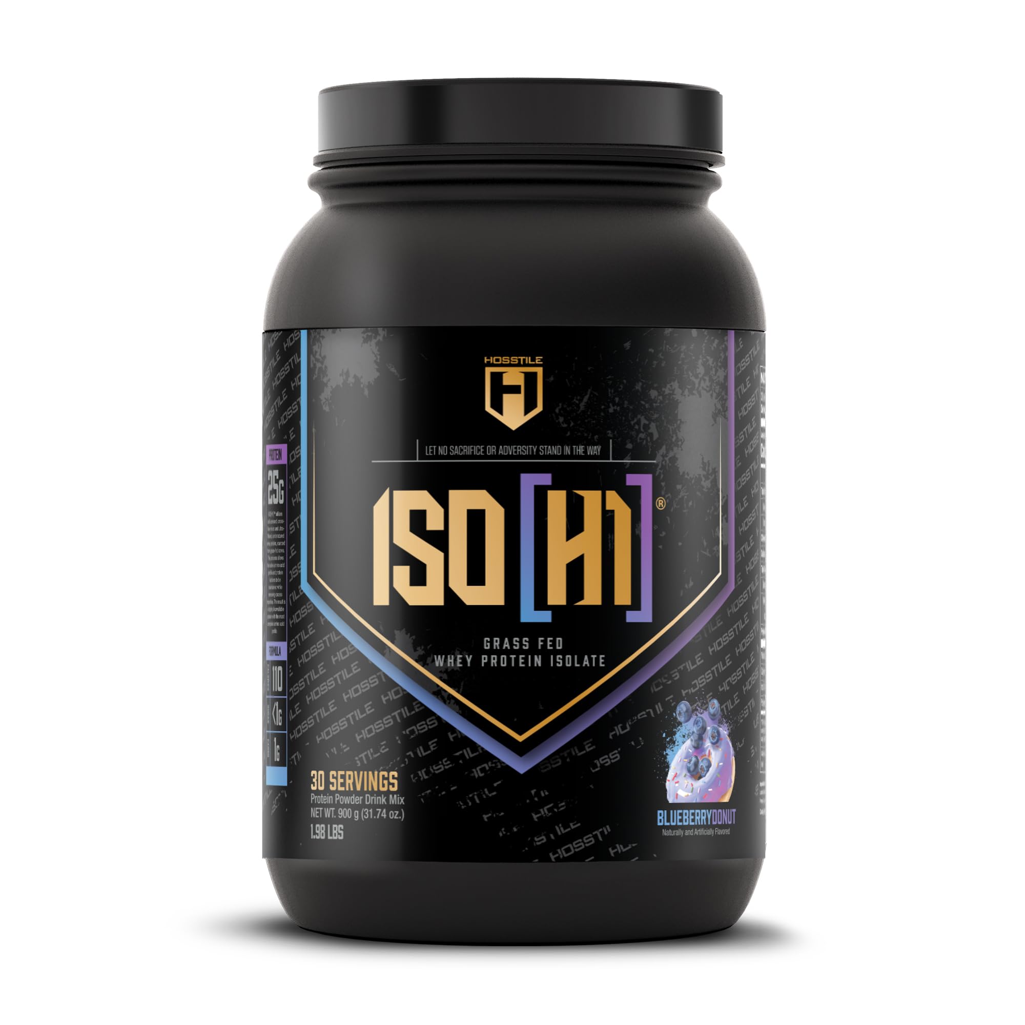 HOSSTILE ISO grass-fed whey bottle pour supports post-workout protein intake.