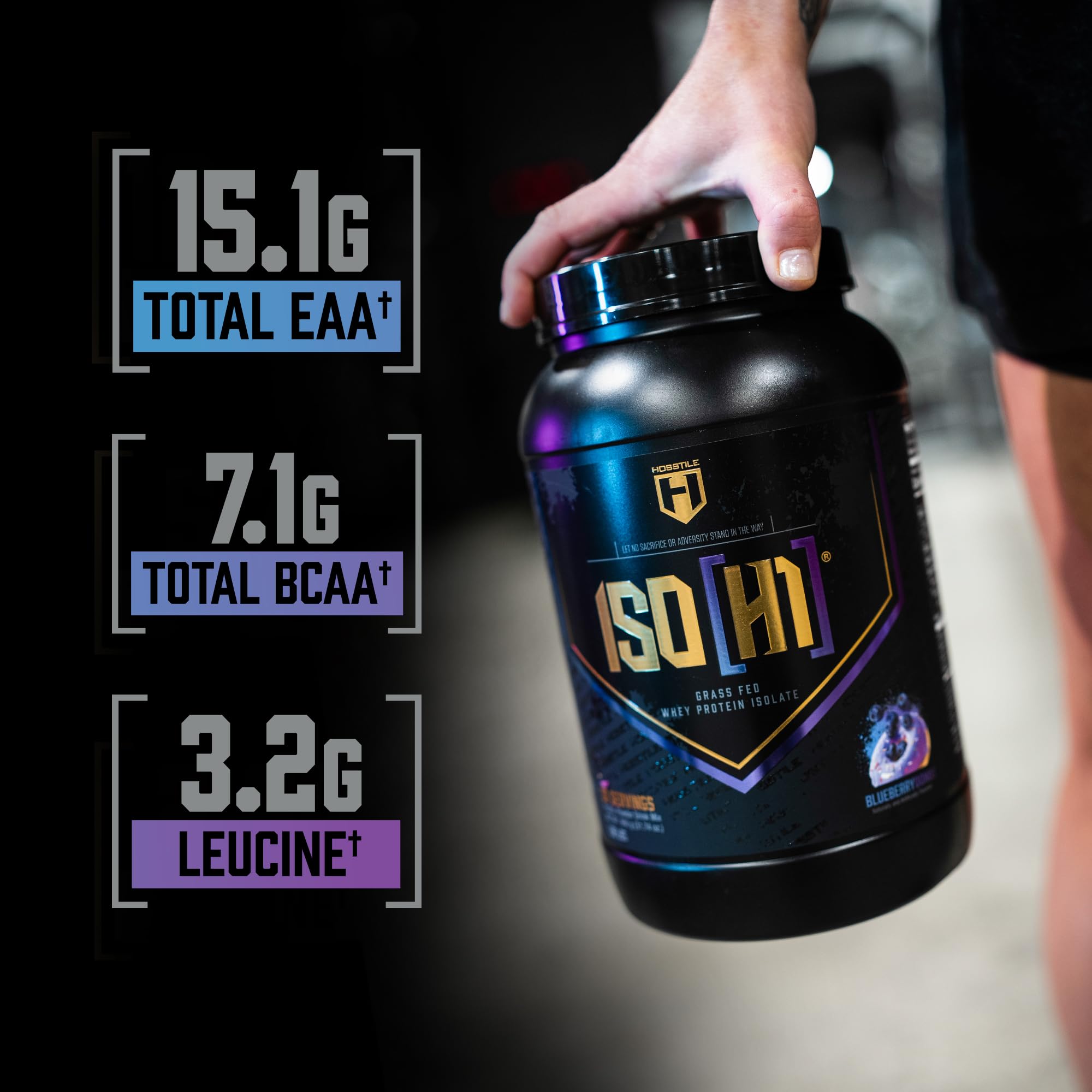 HOSSTILE ISO grass-fed whey scoop showing convenient serving.